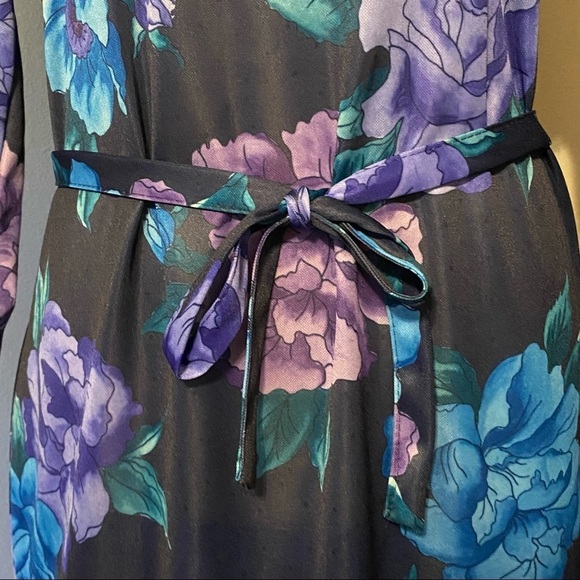 Vintage Nancy II purple floral shift dress with tie belt size 20 - Picture 4 of 11